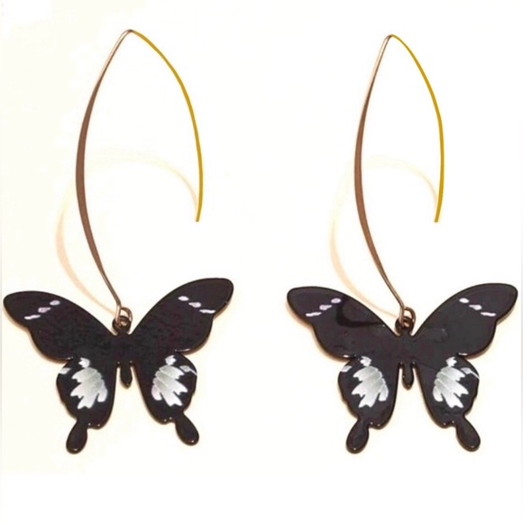 Jewelry - “Rorschach Butterfly” Gothic Boho Black White Paint Splatter Open Loop Wire Hoop